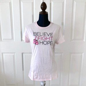 ampro womens believe fight hope breast cancer top S/M pink ring spun cotton new